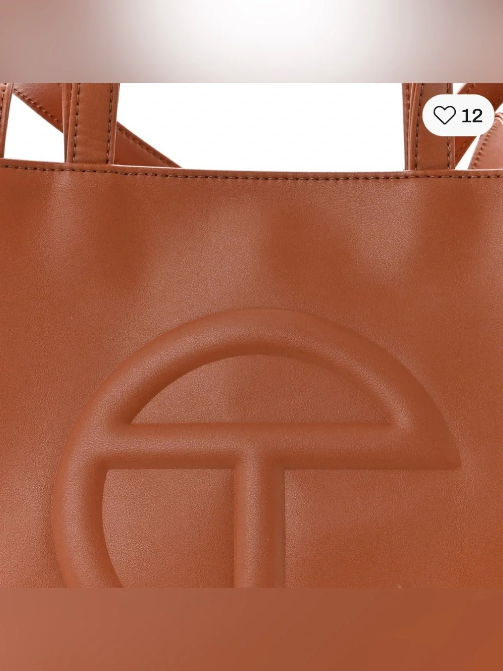 Telfar Leather Medium Cognac Brown Logo-Embossed Shopper Tote